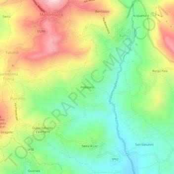 Topografische kaart Pellizzara, hoogte, reliëf