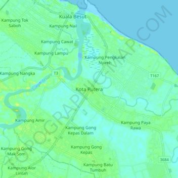 Topografische kaart Kota Putera, hoogte, reliëf