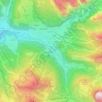 Topografische kaart Frëina, hoogte, reliëf