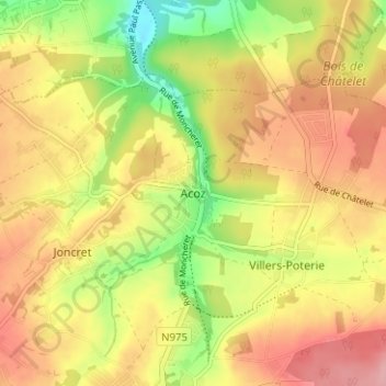 Topografische kaart Acoz, hoogte, reliëf