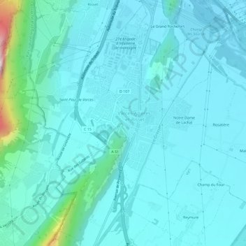 Topografische kaart Varces, hoogte, reliëf