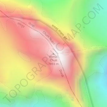 Topografische kaart Himal Chuli, hoogte, reliëf