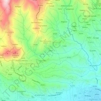 Topografische kaart Croce, hoogte, reliëf
