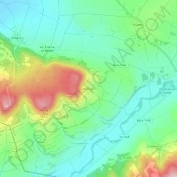 Topografische kaart Muergas, hoogte, reliëf