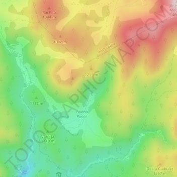 Topografische kaart Izbucul Ponor, hoogte, reliëf