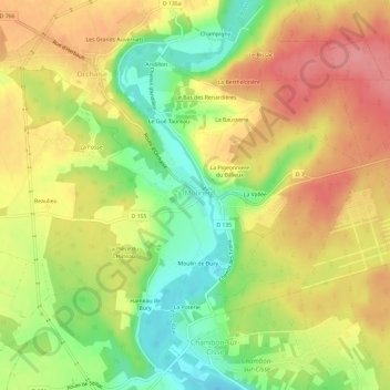 Topografische kaart Vienne, hoogte, reliëf