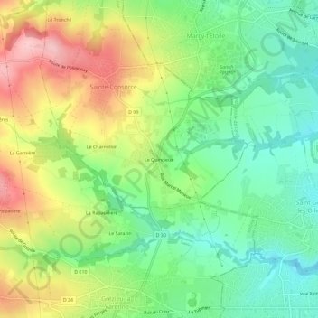 Topografische kaart Le Quincieux, hoogte, reliëf