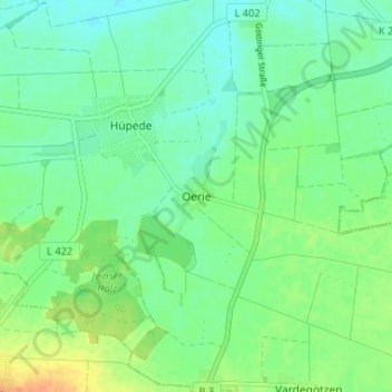 Topografische kaart Oerie, hoogte, reliëf