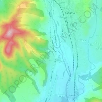 Topografische kaart Pucioasa-Sat, hoogte, reliëf
