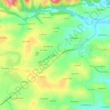 Topografische kaart Botcol, hoogte, reliëf