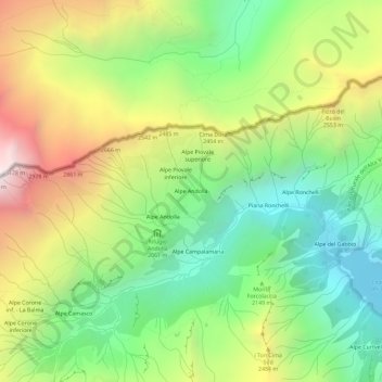 Topografische kaart Alpe Andolla, hoogte, reliëf
