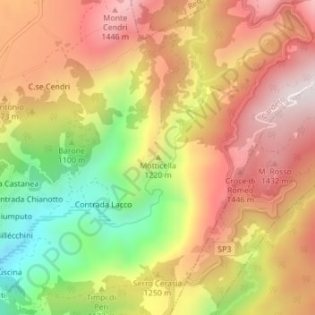 Topografische kaart Motticella, hoogte, reliëf
