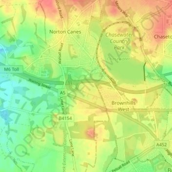 Topografische kaart Common Side, hoogte, reliëf