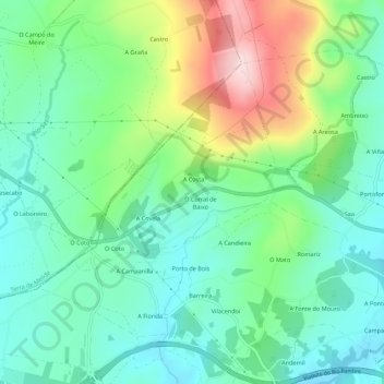 Topografische kaart Orosa, hoogte, reliëf