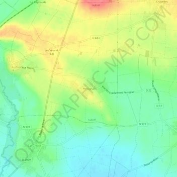 Topografische kaart Persignat, hoogte, reliëf