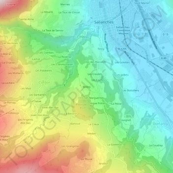 Topografische kaart Biolley, hoogte, reliëf