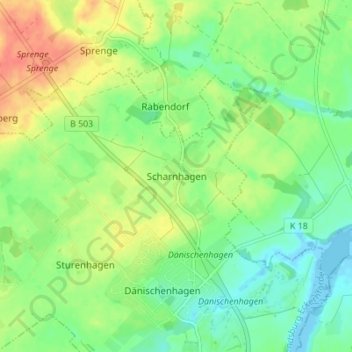 Topografische kaart Scharnhagen, hoogte, reliëf