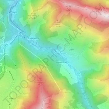 Topografische kaart Borde Faurie, hoogte, reliëf