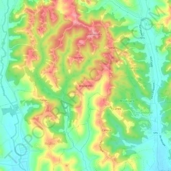 Topografische kaart Briccarello, hoogte, reliëf