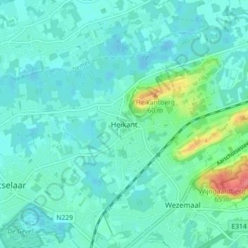 Topografische kaart Heikant, hoogte, reliëf