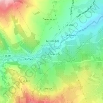 Topografische kaart La Goyenche, hoogte, reliëf