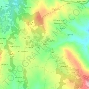 Topografische kaart Airexe, hoogte, reliëf