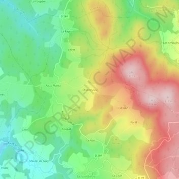 Topografische kaart Chabreyras, hoogte, reliëf