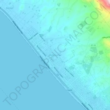 Topografische kaart Mahmutlar, hoogte, reliëf