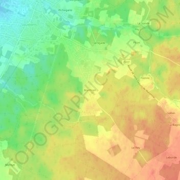Topografische kaart Marthian, hoogte, reliëf