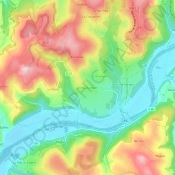 Topografische kaart Le Mas du Noyer, hoogte, reliëf