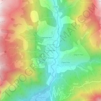 Topografische kaart Chaumie Bas, hoogte, reliëf