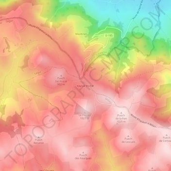Topografische kaart Vaysse-Rodier, hoogte, reliëf