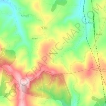 Topografische kaart Samprizón, hoogte, reliëf