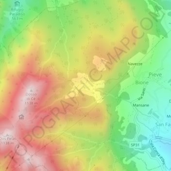 Topografische kaart Piani di Lo, hoogte, reliëf