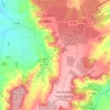 Topografische kaart Montpinçon, hoogte, reliëf