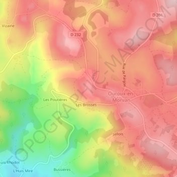 Topografische kaart Le Haut de Roulle, hoogte, reliëf