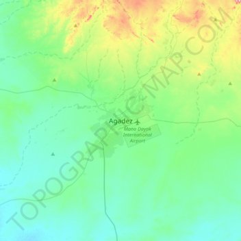 Topografische kaart Agadez, hoogte, reliëf