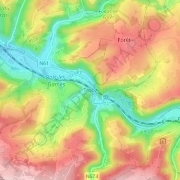 Topografische kaart Trooz, hoogte, reliëf