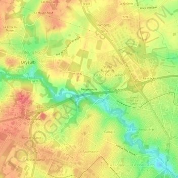 Topografische kaart Moquesouris, hoogte, reliëf