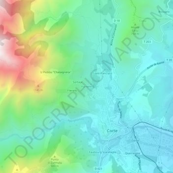 Topografische kaart Fornelle, hoogte, reliëf
