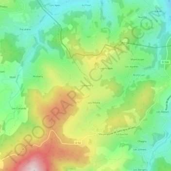 Topografische kaart La Plaine, hoogte, reliëf