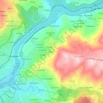 Topografische kaart Regoufe, hoogte, reliëf