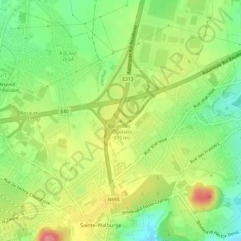 Topografische kaart Sommet de Vottem, hoogte, reliëf