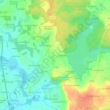 Topografische kaart Le Breil, hoogte, reliëf