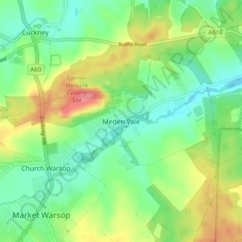 Topografische kaart Meden Vale, hoogte, reliëf