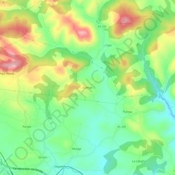 Topografische kaart Cuenya, hoogte, reliëf
