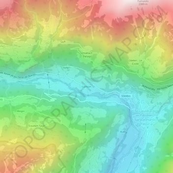 Topografische kaart Gomion, hoogte, reliëf