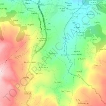 Topografische kaart Sambades, hoogte, reliëf