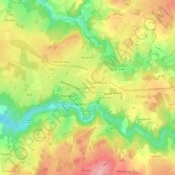 Topografische kaart Les Ecoles, hoogte, reliëf
