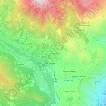 Topografische kaart Vico Canavese, hoogte, reliëf